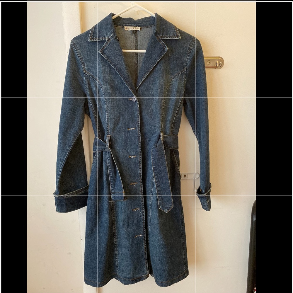 Women petite - jean long jacket coat - blue